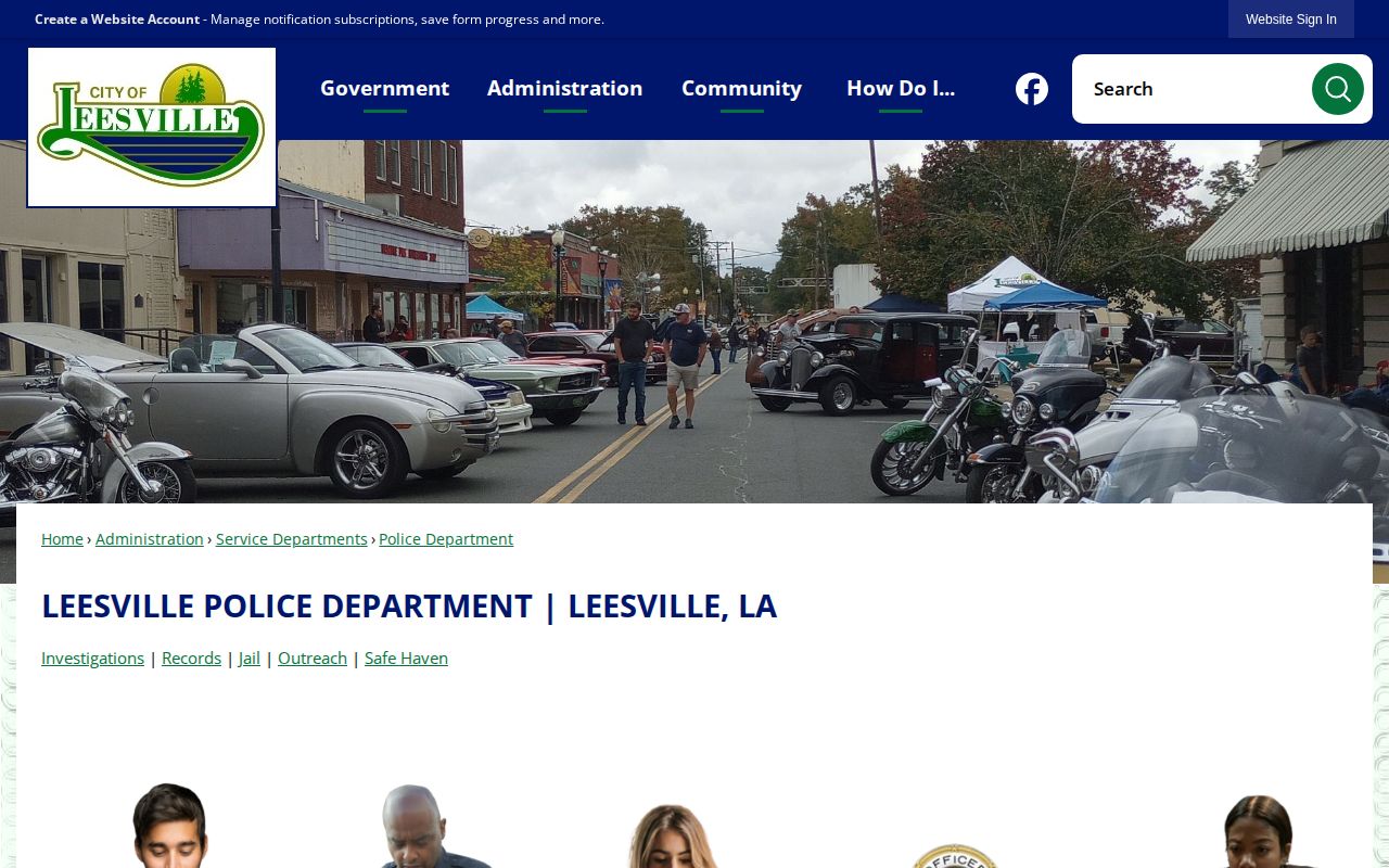 Leesville Police Department official webpage with department and jail-routing information