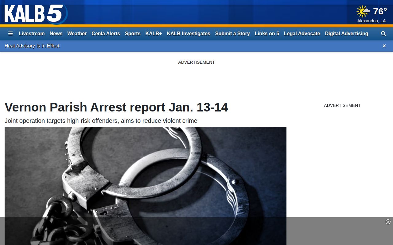 KALB Vernon Parish multi-agency recent arrest report capture