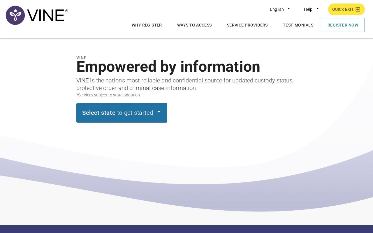 Official VINELink state and county custody search screen